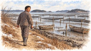겨울 포구로 향하는 어촌계장 배병희