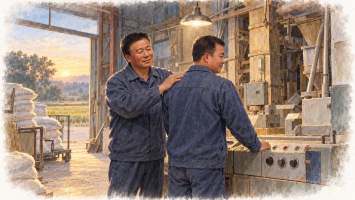 새벽까지 일한 맏아들의 어깨를 두드리는 아버지